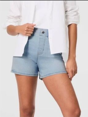 SPANX Denim High Waisted Light Turner Wash Blue Jean 7” Shorts